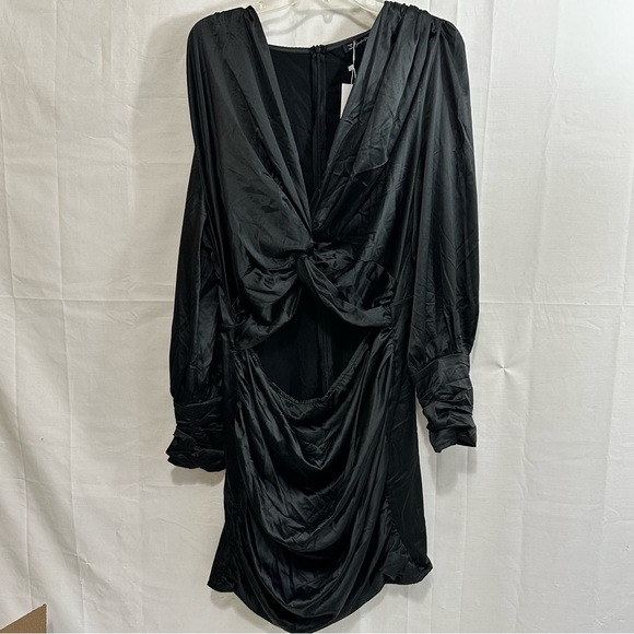 Simplee Plus Black Satin Deep V-neck Twist Front Mini Bodycon Dress 2XL - Picture 2 of 12